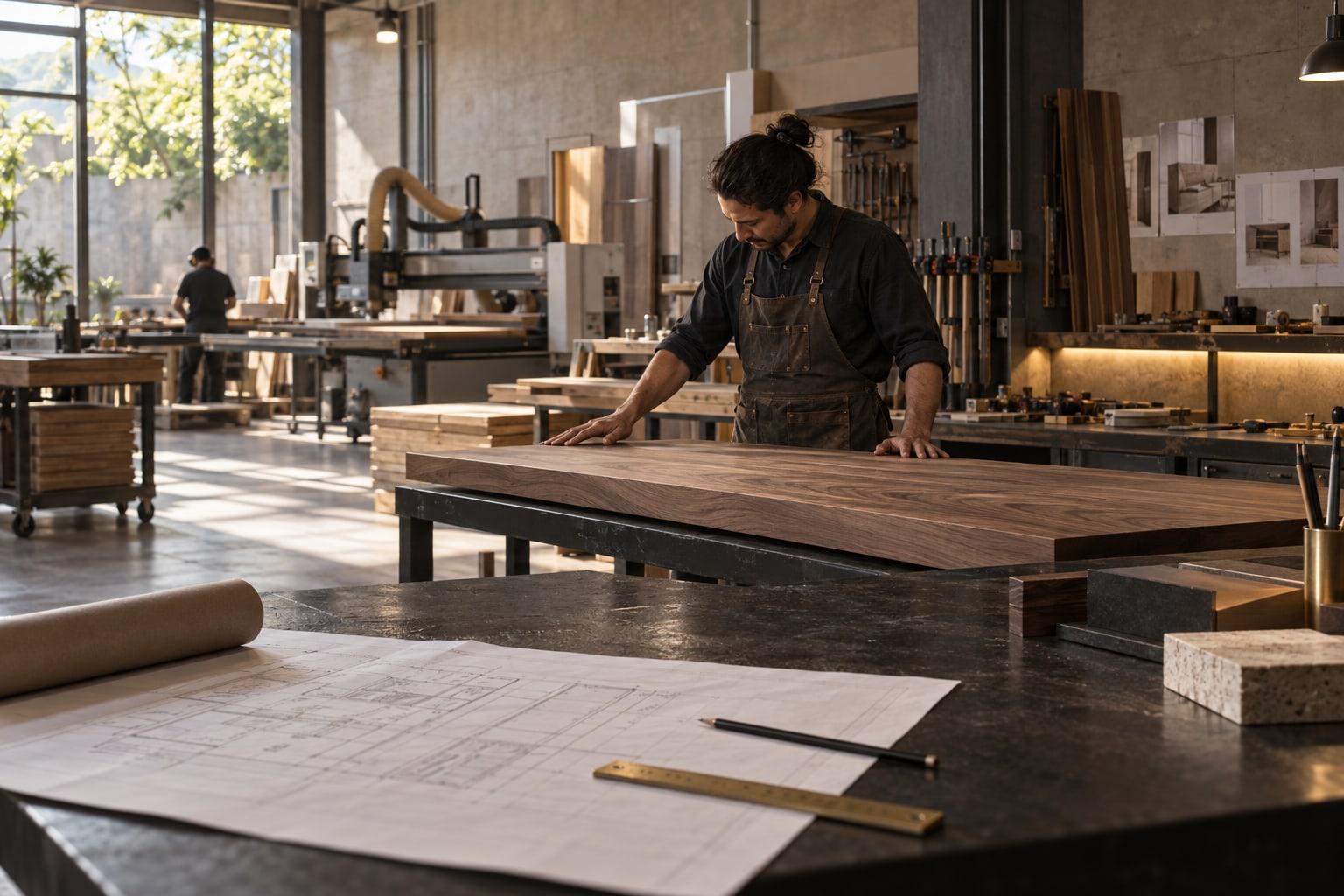 Taller de Nóbile con fabricación de mobiliario y planos de proyecto.
